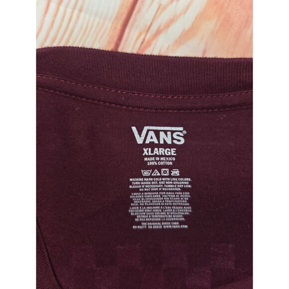 Vans Burgundy Long Sleeve T-Shirt XL 100% Cotton Checkerboard Logo - Picture 4 of 7